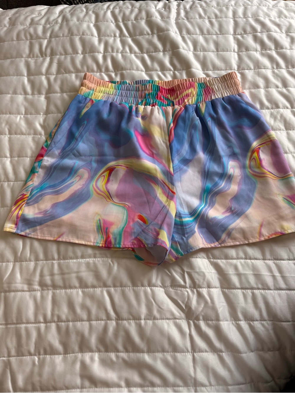 Lavender Brown Multicolor Swirl Athletic Shorts - Blue, Pink, Cream